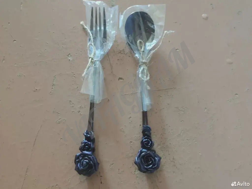 Вилка с ложкой фиолетовая роза