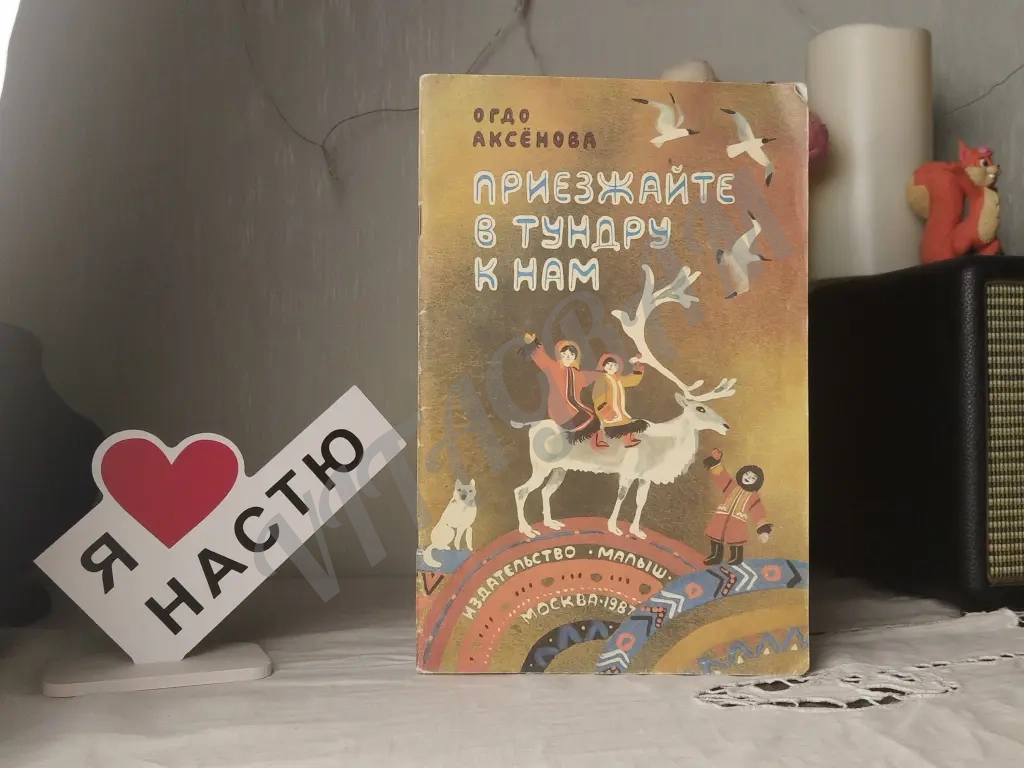Приезжайте в тундру к нам. Книжка с сухоцветом. От него, собственно имеется пятно времени. Кроме этого внутри чистая.для дошкольного возраста