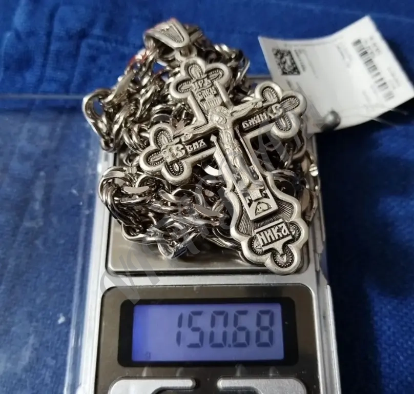 Мужские цепочка и крестик серебряные 925 проба комплетом 150 гр