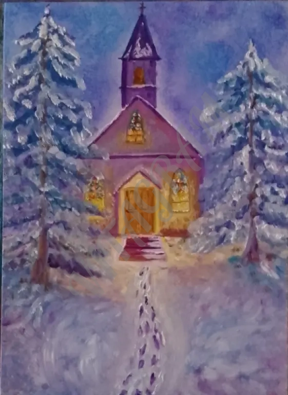 Картина маслом зимний пейзаж Тихая ночь