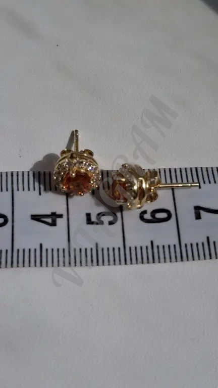 Пусеты женс новые серебро 925 в позолоте Натур Гранат циркон