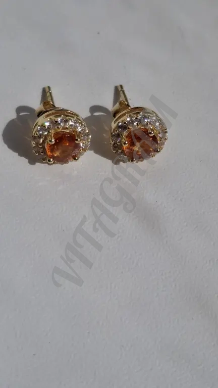 Пусеты женс новые серебро 925 в позолоте Натур Гранат циркон