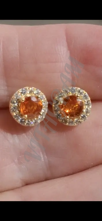 Пусеты женс новые серебро 925 в позолоте Натур Гранат циркон