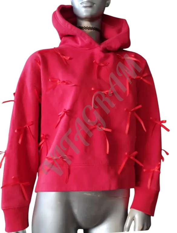 Красная толстовка худи с бантиками Zara, оверсайз