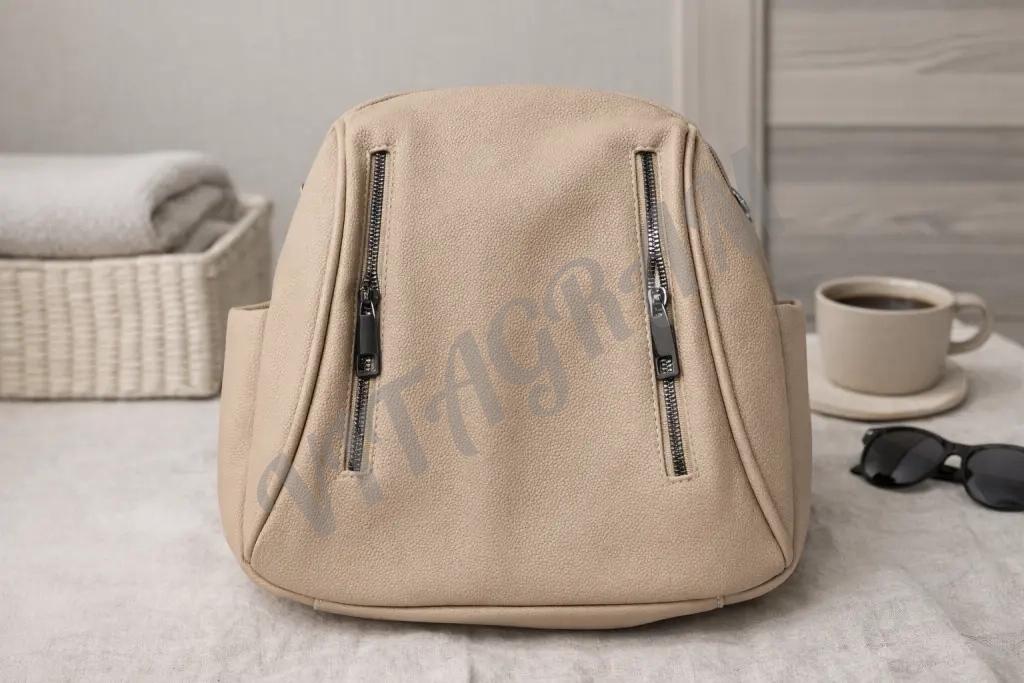 Женская бежевая сумка рюкзак