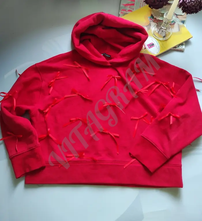 Красная толстовка худи с бантиками Zara, оверсайз