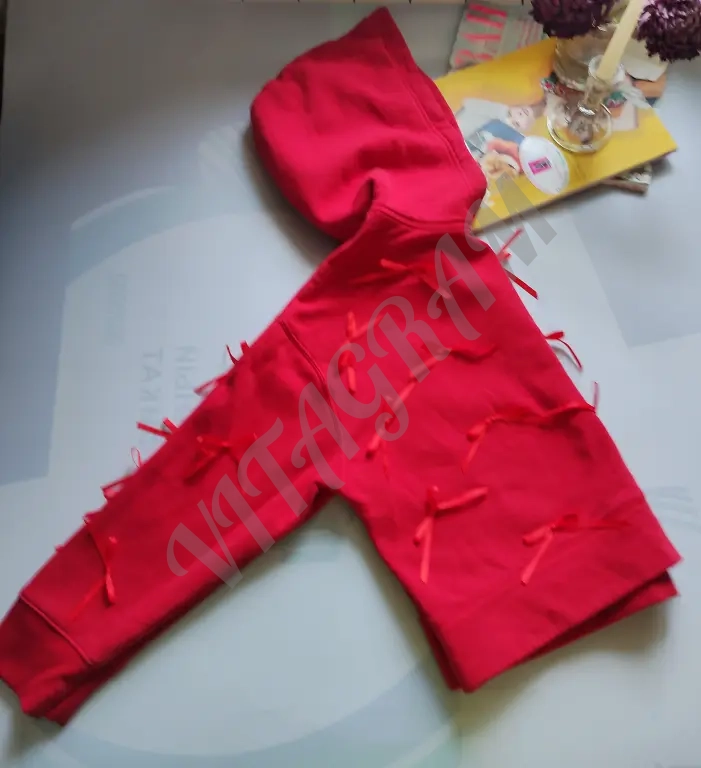 Красная толстовка худи с бантиками Zara, оверсайз