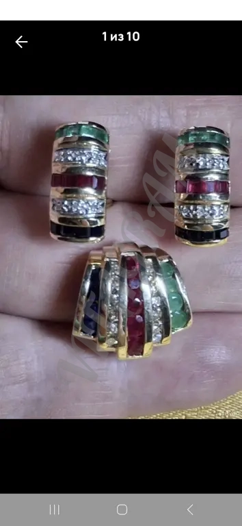 Серьги, подвеска Желт зол 14К(585) Натур Брл, Руб,Изум,Сапф.