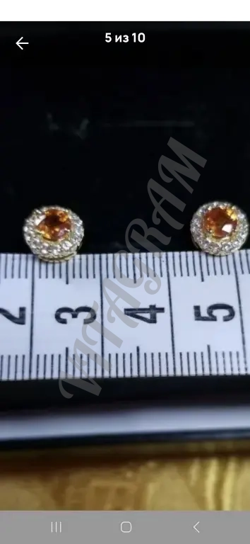 Пусеты женс новые серебро 925 в позолоте Натур Гранат циркон