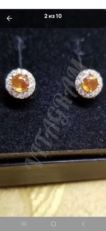 Пусеты женс новые серебро 925 в позолоте Натур Гранат циркон