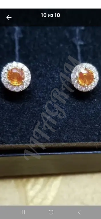 Пусеты женс новые серебро 925 в позолоте Натур Гранат циркон