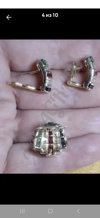 Серьги, подвеска Желт зол 14К(585) Натур Брл, Руб,Изум,Сапф.