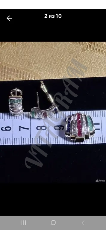 Серьги, подвеска Желт зол 14К(585) Натур Брл, Руб,Изум,Сапф.