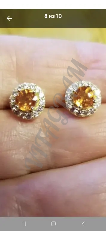 Пусеты женс новые серебро 925 в позолоте Натур Гранат циркон