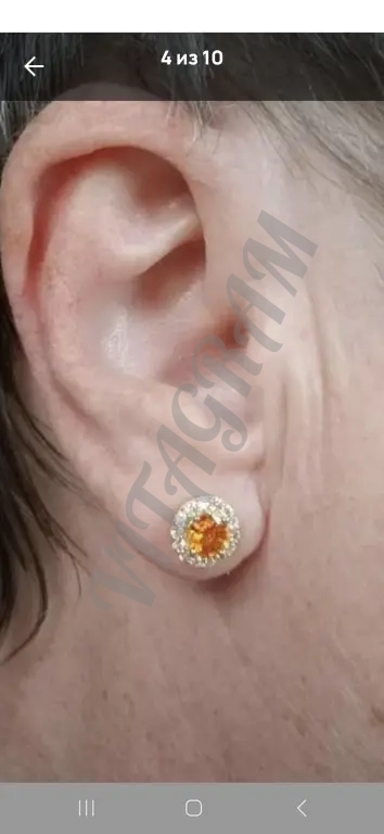 Пусеты женс новые серебро 925 в позолоте Натур Гранат циркон