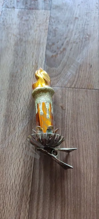 Елочная игрушкa из стекла "Свеча" на клипсе