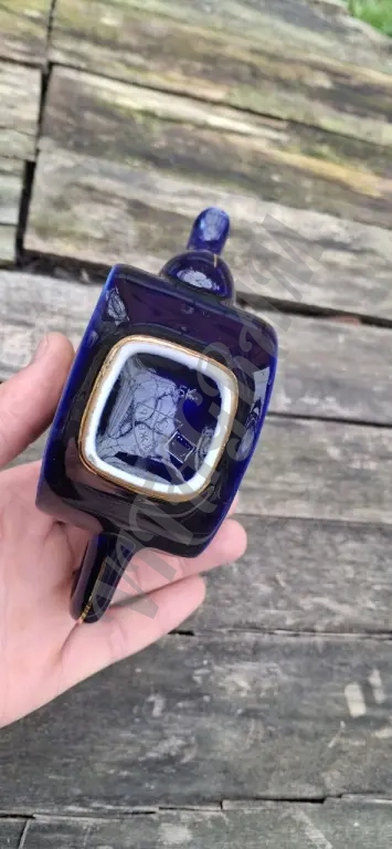 Синий чайник Гжель, мини с позолотой