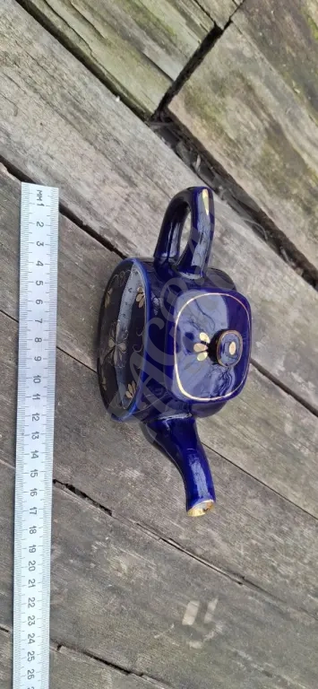 Синий чайник Гжель, мини с позолотой