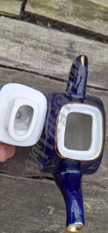 Синий чайник Гжель, мини с позолотой