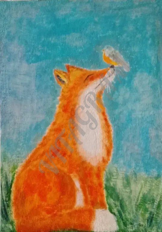Картина маслом Лисичка с птичкой