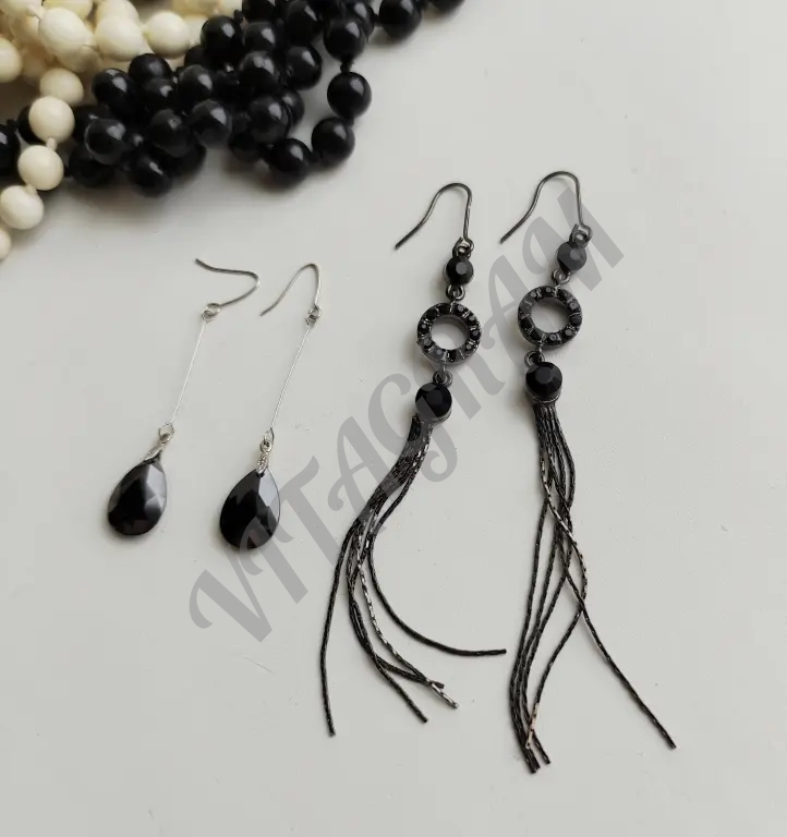 Серьги длинные капли с ониксом, серьги кисти, Италия