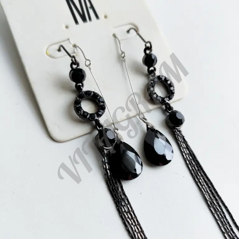 Серьги длинные капли с ониксом, серьги кисти, Италия